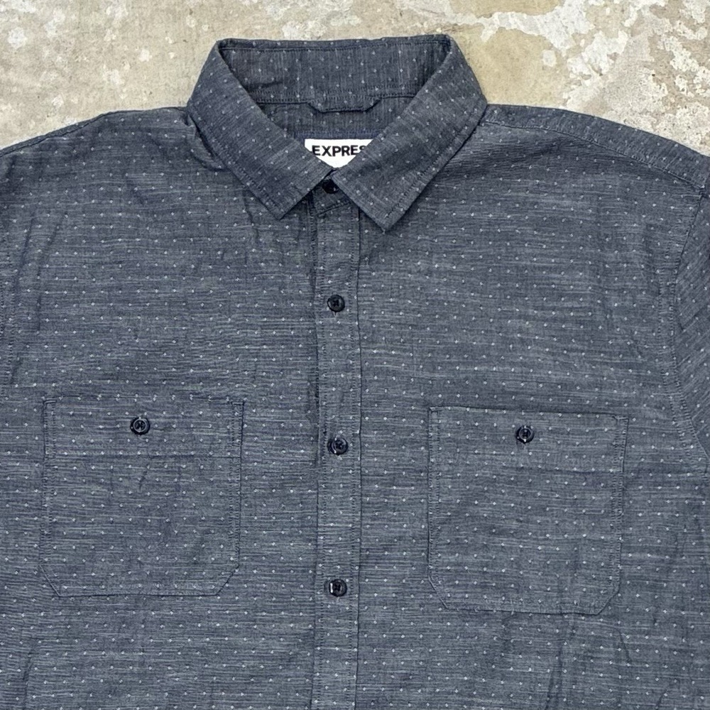 Express Shirt Men XL Blue Textured Button Soft Wash Slim Long Sleeve Dual Pocket